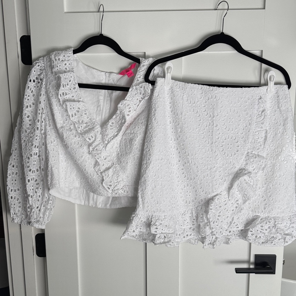 Lilly Pulitzer White Eyelet Ruffle Top and Matching Skirt NWT